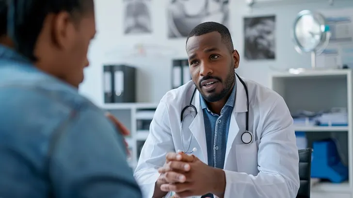Surgeon consulting with a patient